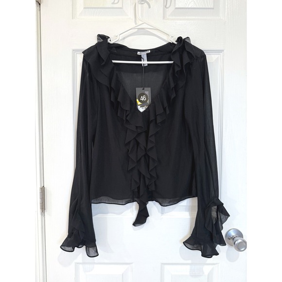 Future Collective Black Ruffle Blouse Long Sleeve Sheer‎ Top - Size M - Picture 1 of 5